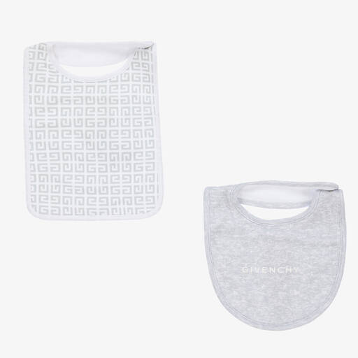 Givenchy-Grey & White Cotton Logo Bibs (2 Pack) | Childrensalon Outlet