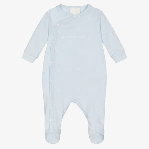 Givenchy-Pale Blue 4G Logo Cotton Babygrow | Childrensalon Outlet
