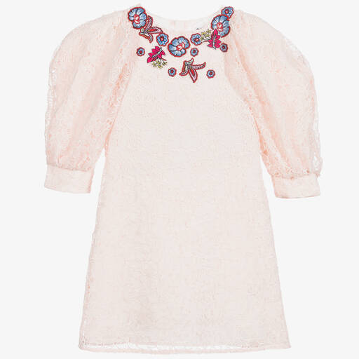 Givenchy-Robe fleurie rose en dentelle | Childrensalon Outlet
