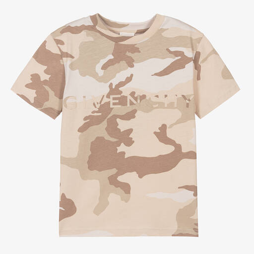 Givenchy-Teen Boys Beige Camouflage Cotton T-Shirt | Childrensalon Outlet