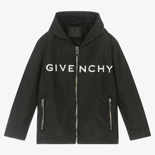Givenchy-Teen Boys Black Logo Hooded Windbreaker | Childrensalon Outlet
