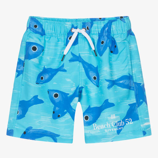 Givenchy-Teen Boys Blue Fish Print Swim Shorts | Childrensalon Outlet