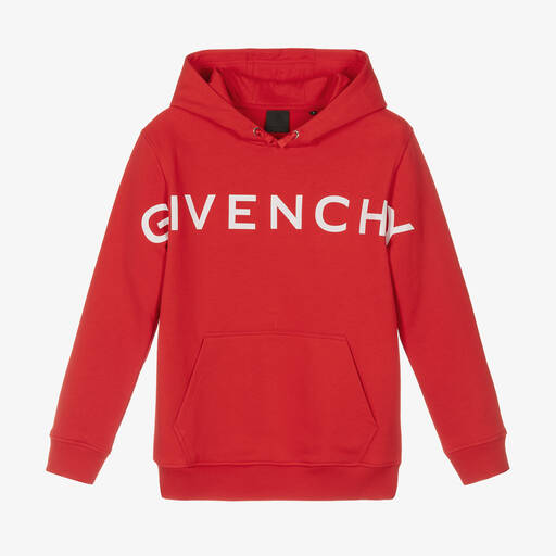 Givenchy-توب هودي تينز ولادي قطن جيرسي لون أحمر | Childrensalon Outlet