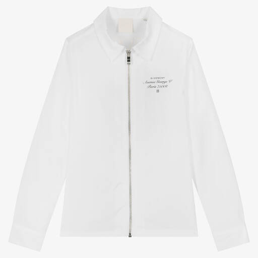 Givenchy-Teen Boys White Zip-Up Logo Shirt | Childrensalon Outlet