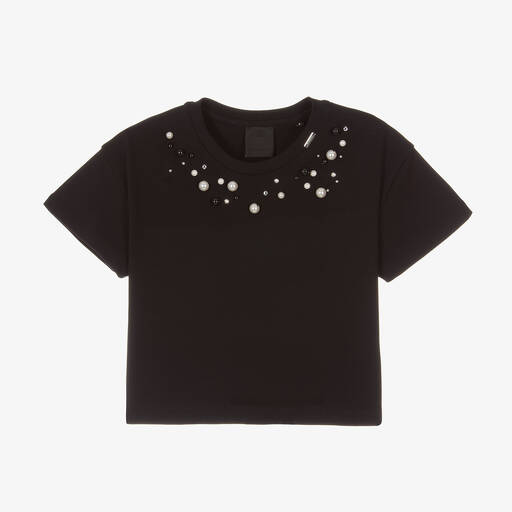 Givenchy-Черная футболка с кристаллами Swarovski | Childrensalon Outlet