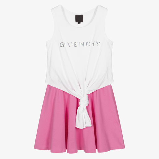Givenchy-فستان تينز بناتي قطن لون زهري وأبيض | Childrensalon Outlet