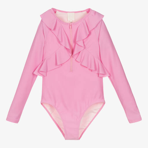 Givenchy-Teen Girls Pink Ruffle Logo Swimsuit | Childrensalon Outlet