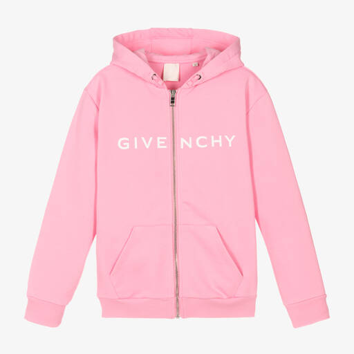 Givenchy-Teen Girls Pink Zip-Up Logo Hoodie | Childrensalon Outlet