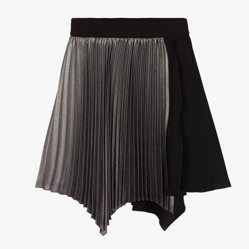 Givenchy-تنورة تينز لوريكس وكريب بكسرات لون أسود وفضّي | Childrensalon Outlet
