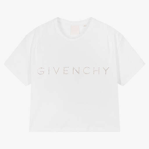 Givenchy-Teen Girls White Cropped Swarovski T-Shirt | Childrensalon Outlet
