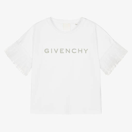 Givenchy-تيشيرت تينز بناتي قطن مطرز لون أبيض | Childrensalon Outlet