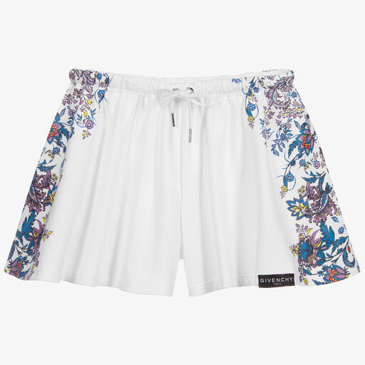 Givenchy-Teen White Floral Logo Shorts | Childrensalon Outlet