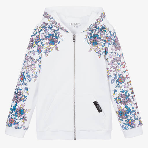 Givenchy-Teen White Logo Zip-Up Hoodie | Childrensalon Outlet
