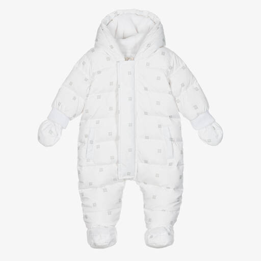 Givenchy-White Down Padded Baby Snowsuit | Childrensalon Outlet