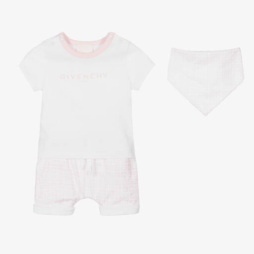 Givenchy-White & Pink 4G Baby Shorts Set | Childrensalon Outlet