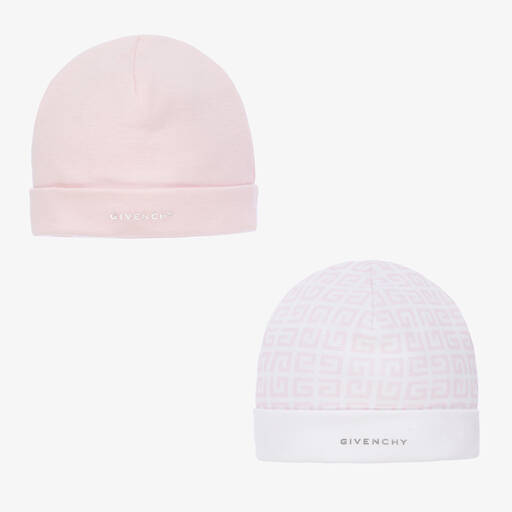 Givenchy-White & Pink Logo Baby Hats (2 Pack) | Childrensalon Outlet