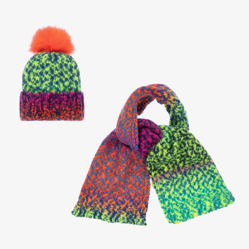 Gorros Navarro-طقم قبعة وسكارف مزيج صوف محبوك بطبعة ملونة  | Childrensalon Outlet