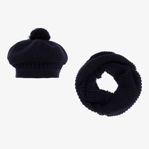 Gorros Navarro-Синий вязаный берет и снуд для девочек | Childrensalon Outlet