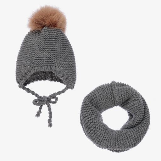 Gorros Navarro-Grey Knitted Hat & Snood Set | Childrensalon Outlet