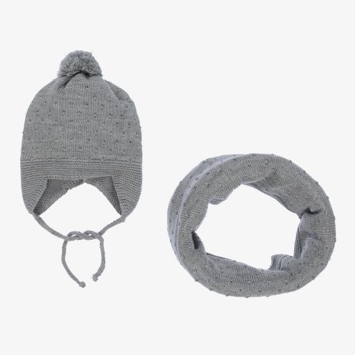 Gorros Navarro-Grey Knitted Hat & Snood Set | Childrensalon Outlet