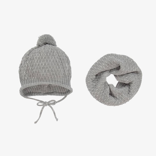 Gorros Navarro-Bonnet et snood gris en maille | Childrensalon Outlet