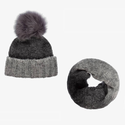 Gorros Navarro-Bonnet et snood gris en laine | Childrensalon Outlet