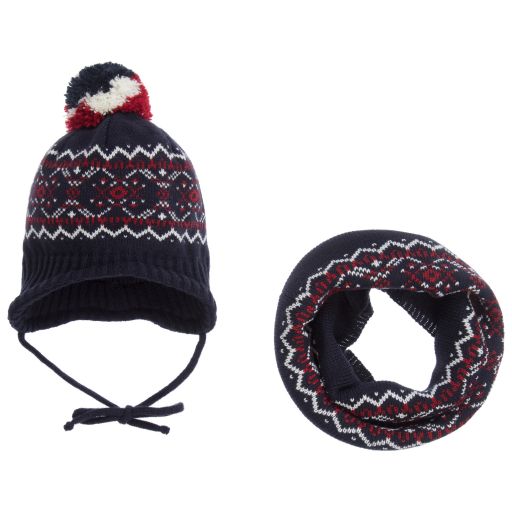 Gorros Navarro-Navy Blue Hat & Snood Set | Childrensalon Outlet