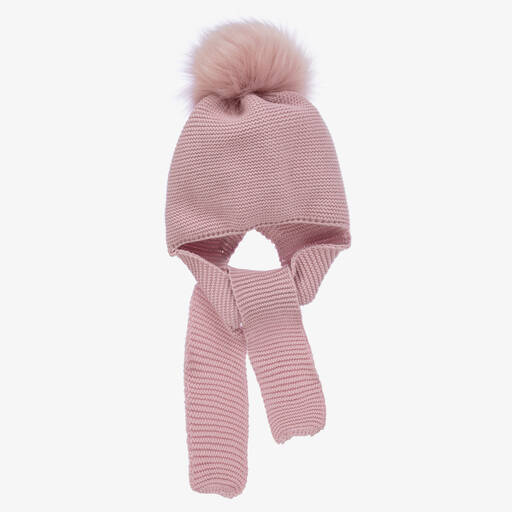 Gorros Navarro-Rosa Strick-Bommelmütze mit Schal | Childrensalon Outlet