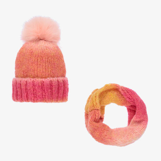 Gorros Navarro-طقم قبعة وسنود مزيج صوف لون زهري وبرتقالي | Childrensalon Outlet