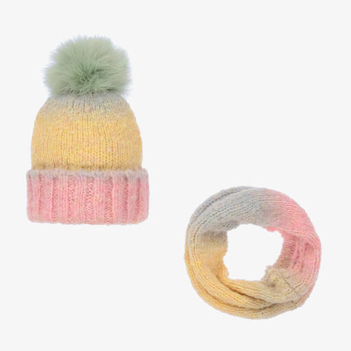 Gorros Navarro-طقم قبعة وسنود مزيج صوف لون زهري وأصفر | Childrensalon Outlet