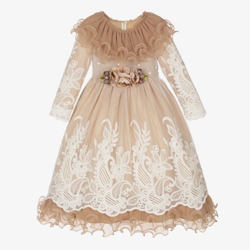 Graci-Beige & Ivory Tulle Dress  | Childrensalon Outlet