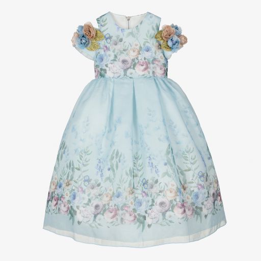 Graci-Голубое платье с цветами и открытыми плечами | Childrensalon Outlet