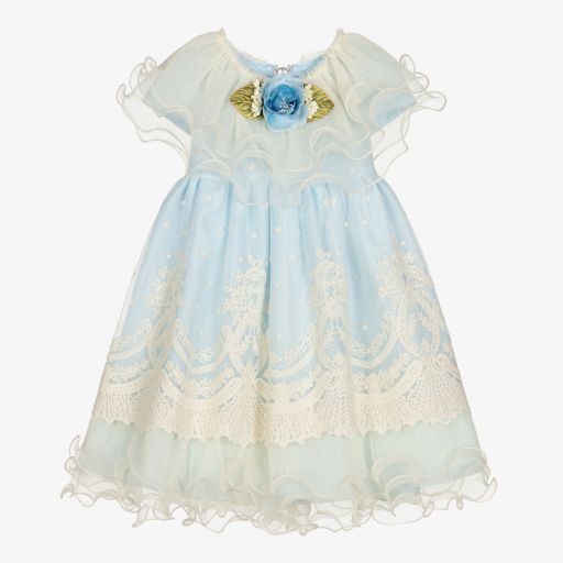 Graci-Blue Tulle & Lace Baby Dress | Childrensalon Outlet