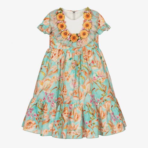 Graci-Girls Blue Floral Dress  | Childrensalon Outlet