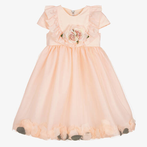 Graci-Korallenrosa Kleid mit Blütensaum | Childrensalon Outlet