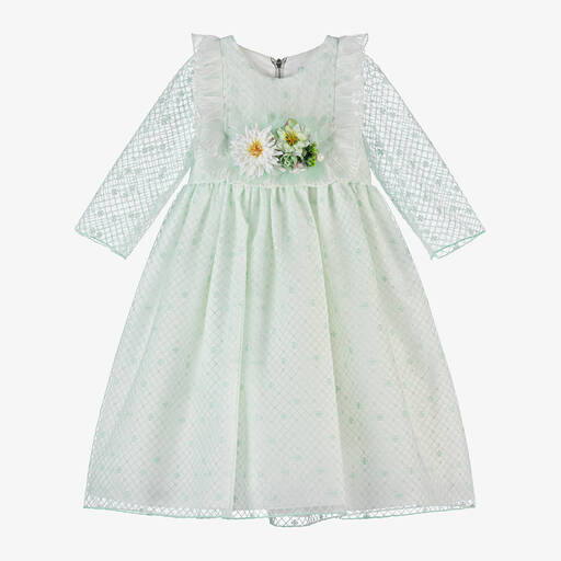 Graci-Girls Green Tulle Flower Dress | Childrensalon Outlet