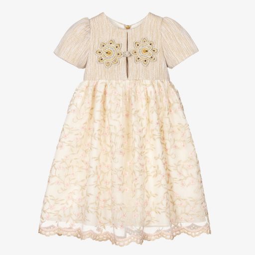 Graci-Girls Ivory Floral Dress  | Childrensalon Outlet