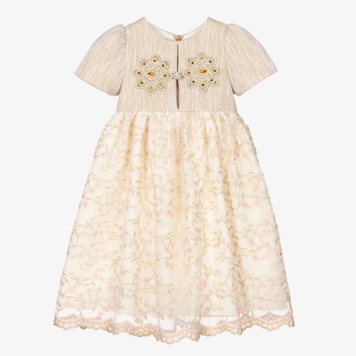 Graci-Girls Ivory Floral Dress  | Childrensalon Outlet