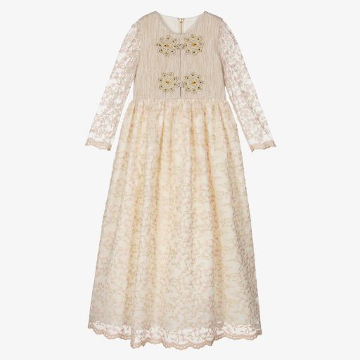 Graci-Girls Ivory Floral Long Dress  | Childrensalon Outlet