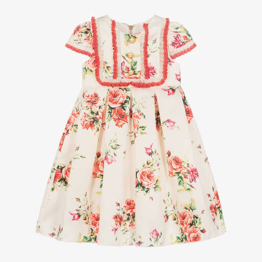 Graci-Кремовое платье из атласного твила с цветами для девочек | Childrensalon Outlet