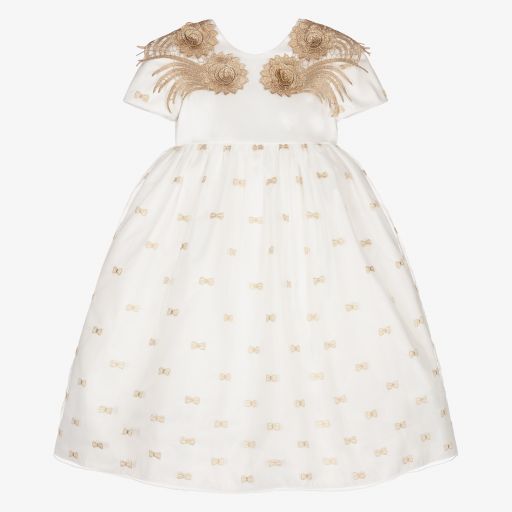 Graci-Girls Ivory Gold Wings Dress  | Childrensalon Outlet