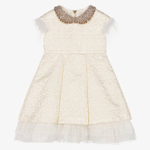 Graci-Girls Ivory Jacquard Collared Dress | Childrensalon Outlet