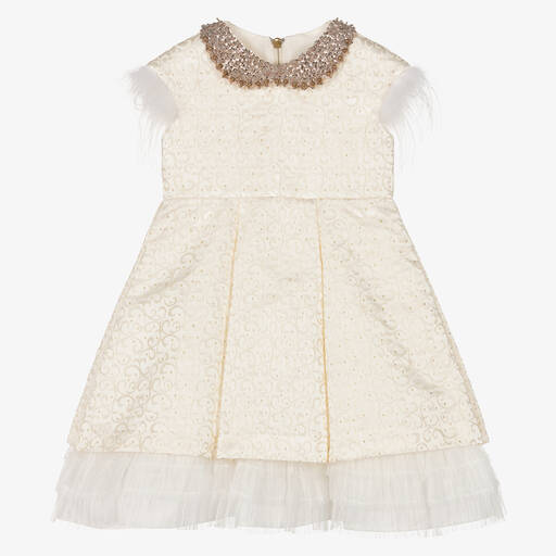 Graci-Jacquard-Kleid mit Kragen Elfenbein | Childrensalon Outlet