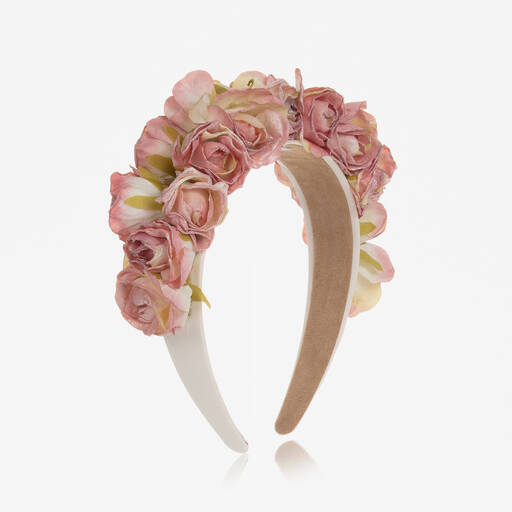 Graci-Girls Ivory & Pink Shimmer Rose Hairband | Childrensalon Outlet