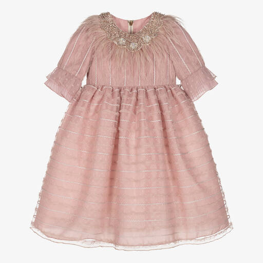 Graci-Girls Pink Embroidered Tulle Dress | Childrensalon Outlet