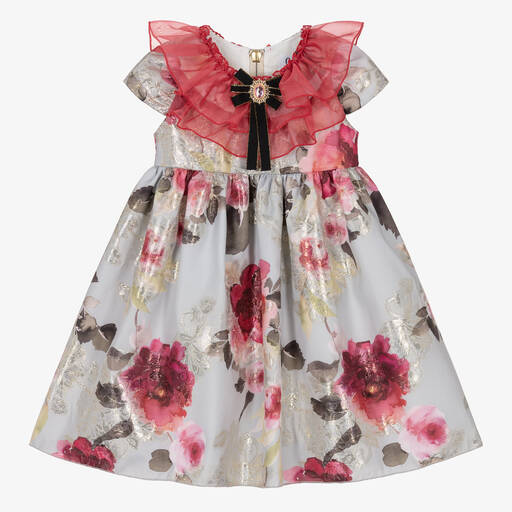 Graci-Girls Silver & Pink Floral Dress | Childrensalon Outlet
