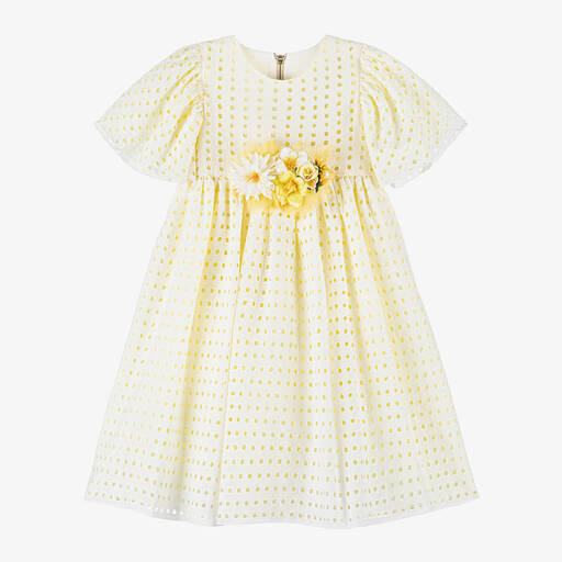 Graci-Girls Yellow Embroidered Viscose Dress | Childrensalon Outlet