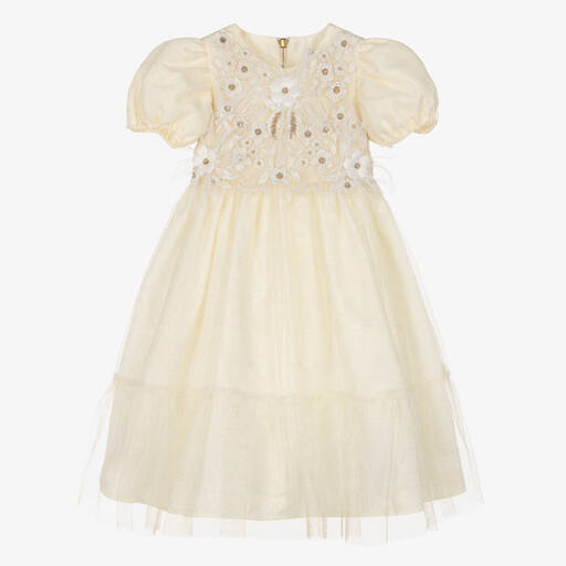 Graci-Ivory Embroidered Glitter Tulle Dress  | Childrensalon Outlet