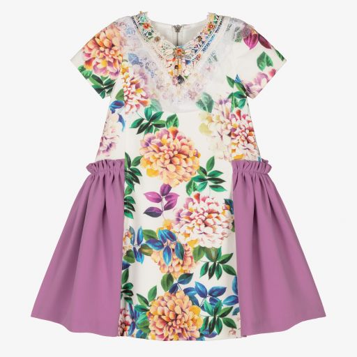 Graci-Ivory & Purple Floral Dress | Childrensalon Outlet