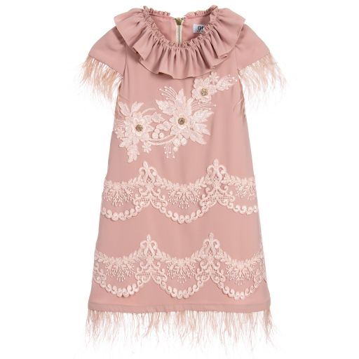 Graci-Pink Crêpe Feather Dress  | Childrensalon Outlet